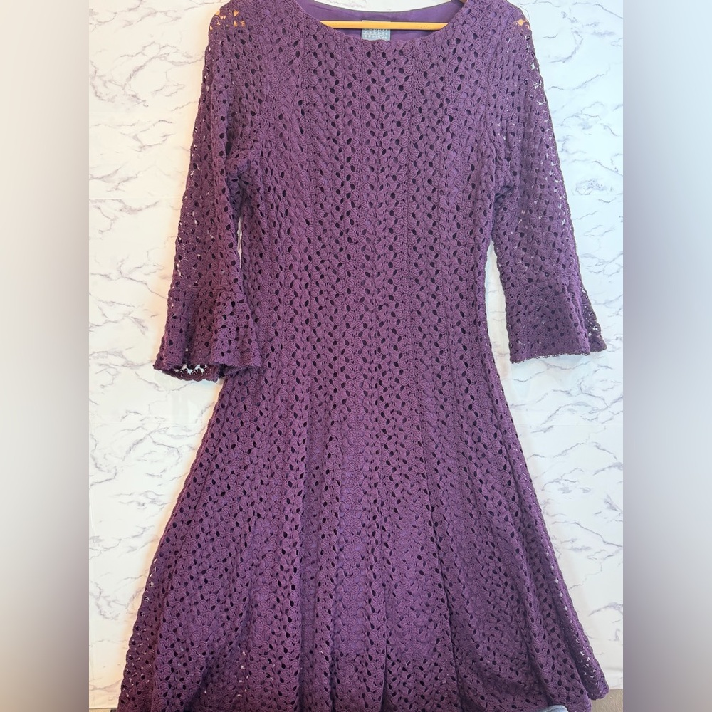 Rabbit Rabbit Rabbit Designs Plum Crochet Bell Sleeve Midi Dress 18 - Picture 5 of 5